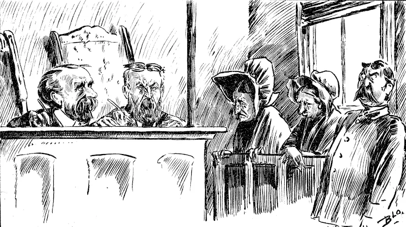 I The same charitable gentlemen, as Magistrates, eit on the poor women who had the sweating contract, and whose necessities drove them  to steal a few articles of clothing. | (Observer, 11 July 1891)