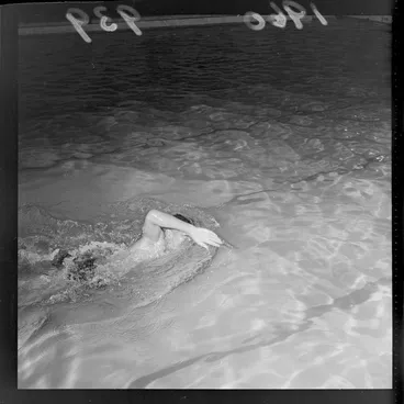 Image: Swimmer Peter Hatch demonstrates overarm 'freestyle' swimming