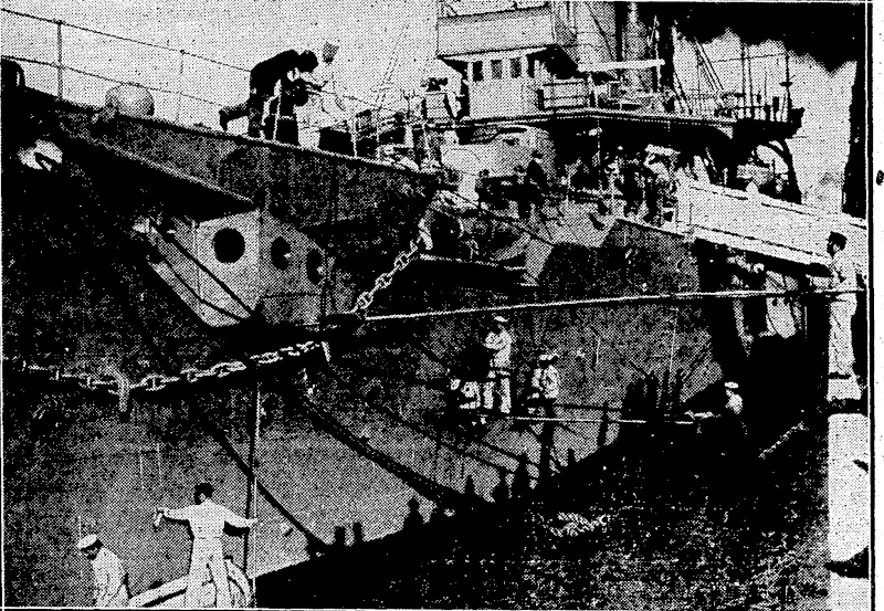 Eveuins „ lost" Photo. CLEANING SH.IF;—The crews of the Japanese training ships, are seldom idle, and when in port take the [opportunity of- thoroughly cleaning the outside of their ships, painting where' it is required, and generally overhauling'the ships'. gear. In- the photograph painters are seen at ivork at Pipilea Wharf', where • | . ' – •■' the ships are berthea...-■'_ ' • ' ' ' (Evening Post, 01 June 1932)