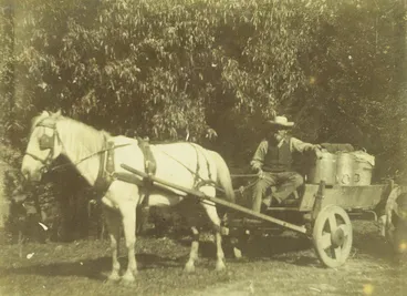 Image: Norsewood Co-operative Dairy Company Limited. Milk delivery by scandi wagon, 1890s
