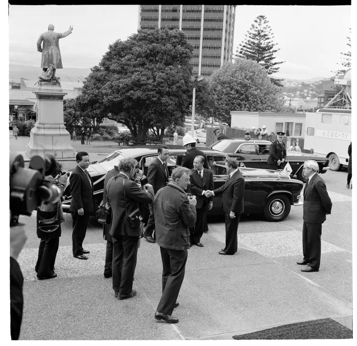Arrival of Japanese Prime Minister Tanaka at Parliament, and, demonstration against Japan's killing of whales