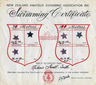 Learning to swim: 1979 certificate Image: Learning to swim: 1979 certificate