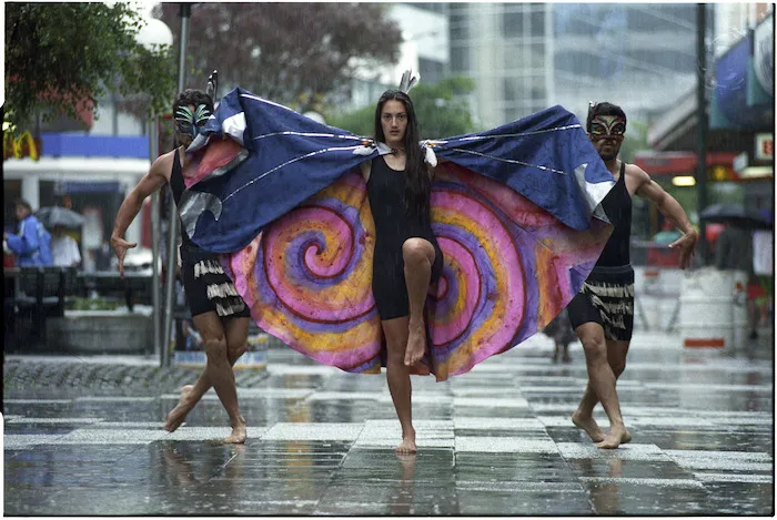 Wiremu Grace, Briar Smith, and Hemi Rurawhe, performers from the Taki Rua Depot Theatre in Wellington - Photograph taken by Phil Reid