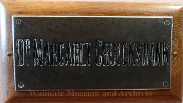 Image: Waimate Hospital plaque - Dr Margaret Cruickshank