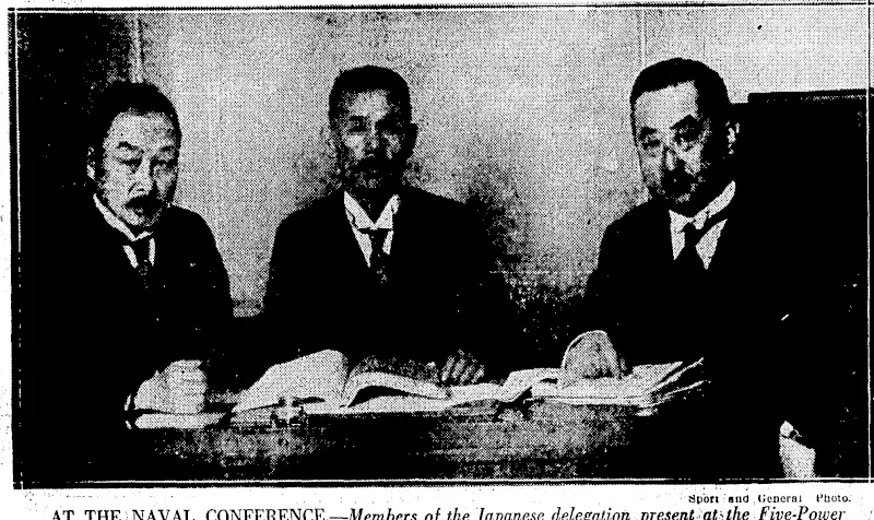 i AT, THE 1 NAVAL CONFERENCE.—Members of the Japanese delegation present at^ wei i . Naval -Conference now .being held at St. James's Palace, London. Left to right, Admiral(Takarabe, ■ii'ihisterofsM^ and Baron Tsuneo Matstidaira, Japanese '. ■"' ; ■--■■'■ Ambassador in London. (Evening Post, 08 February 1930)