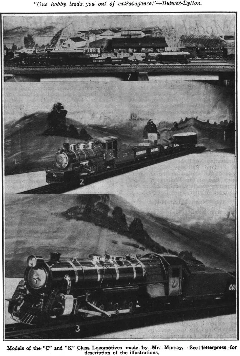 One hobby leads you; out of extravagance.“—Bulwer-Lytton. — Models of the “C” and “K” Class Locomotives made by Mr. Murray. See letterpress for description of the illustration