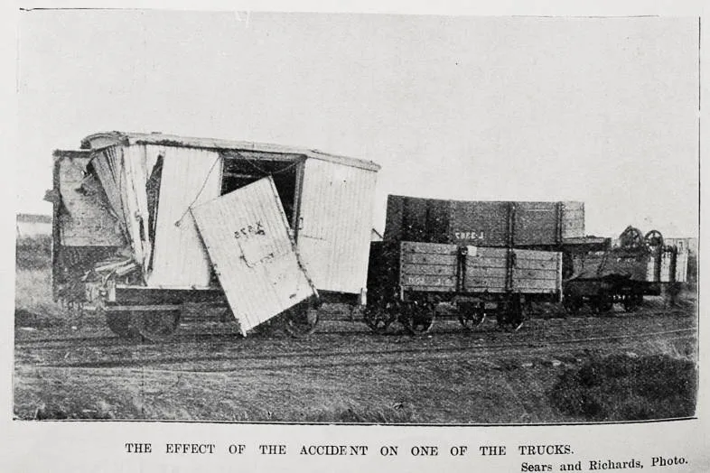 The railway accident at Kakaramea, near Patea, when 13 waggons ran off the line, May 3, 1901