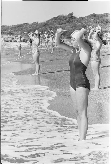 Women at the surf life saving carnival, Paekakariki, New Zealand
