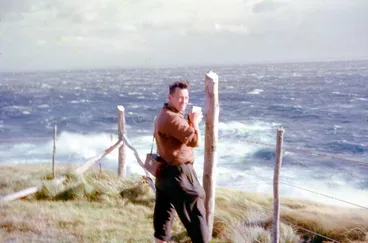 Image: Slide: Tom Clark, principal keeper, filming the ocean
