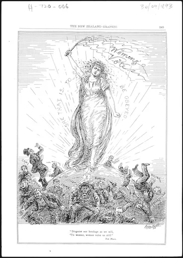 Image: Hunter, Ashley John Barsby, 1854-1932:Womens' Vote. She that is to be obeyed. The New Zealand Graphic and Ladies Journal 30 September 1893.
