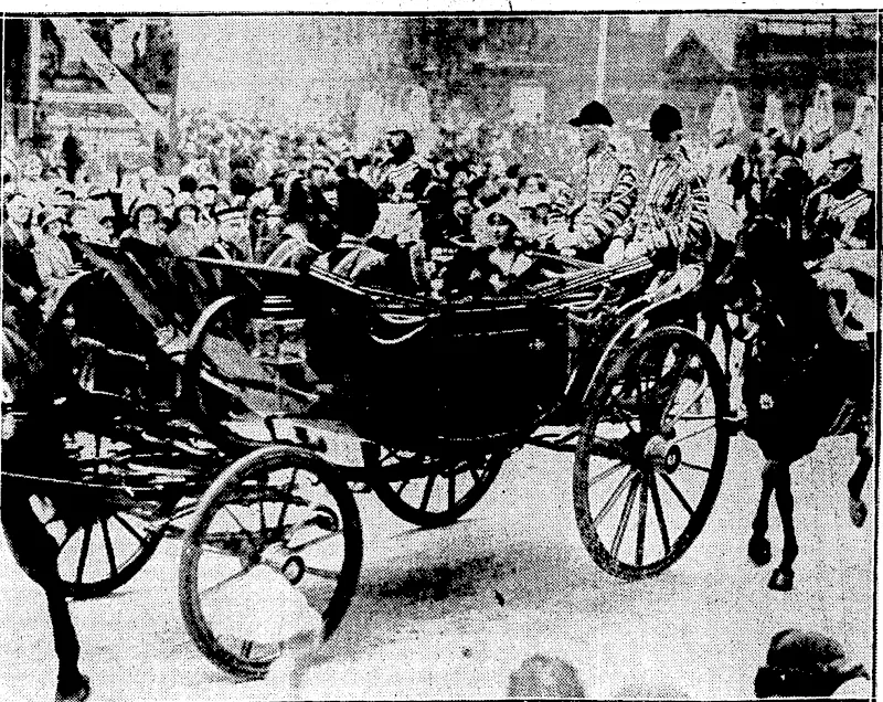 Sporfand General Photo. LONDON'S WELCOME TO JAPANESE ROYALTIES.—Prince and Princess Takamalsu of Japan, .accompanied by the Duke, of York and the Duke of Gloucester, leaving Victoria Station on 26th June en. route for;Buckingham. Palace on a state visit to tlte-King and Queen. Prince Takamalsu is a brother, pfc ,' the Emperor, ttjl Japanyandtms married' recently., (Evening Post, 30 July 1930)