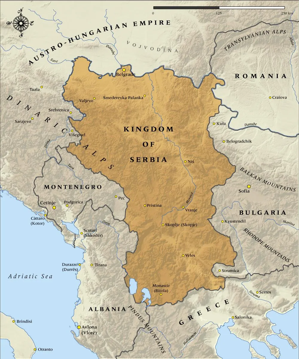 Map of the Kingdom of Serbia in 1914