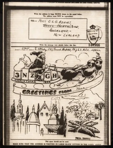 Image: 3 NZ General Hospital Christmas Greetings telegram 1944