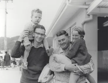 Image: Fathers and their children outside Quinn's Post, 1960s