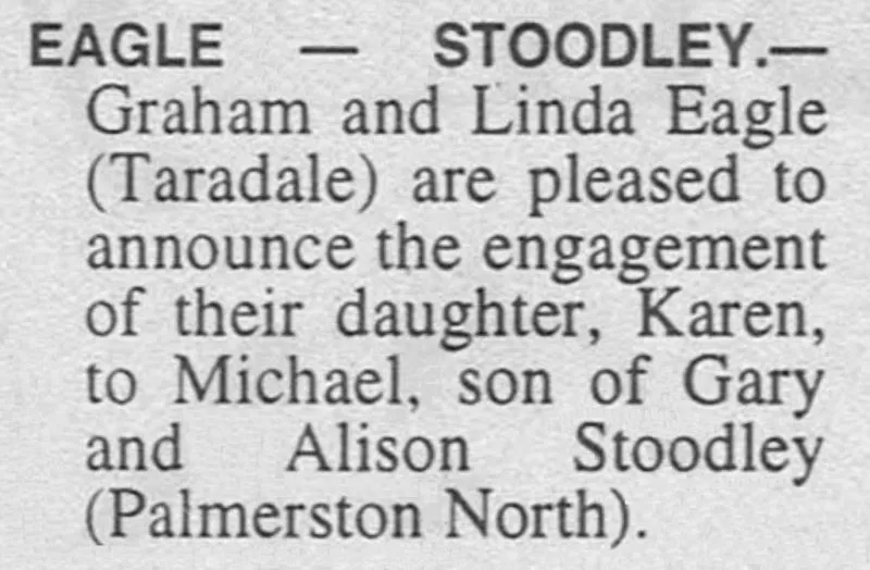 Eagle – Stoodley Engagement Notice 1997 (The Hawke's Bay Herald-Tribune)