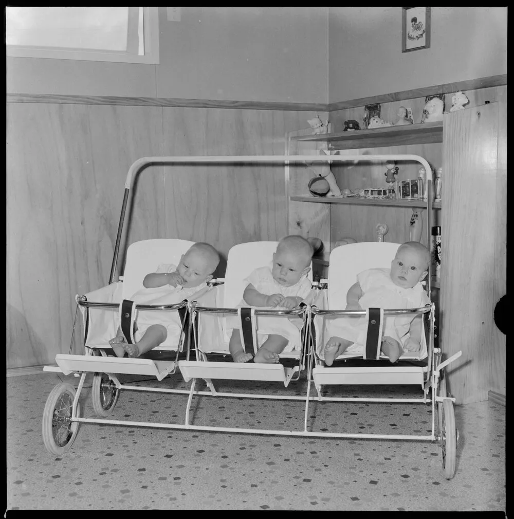 Verhagen triplets in their new pushchair