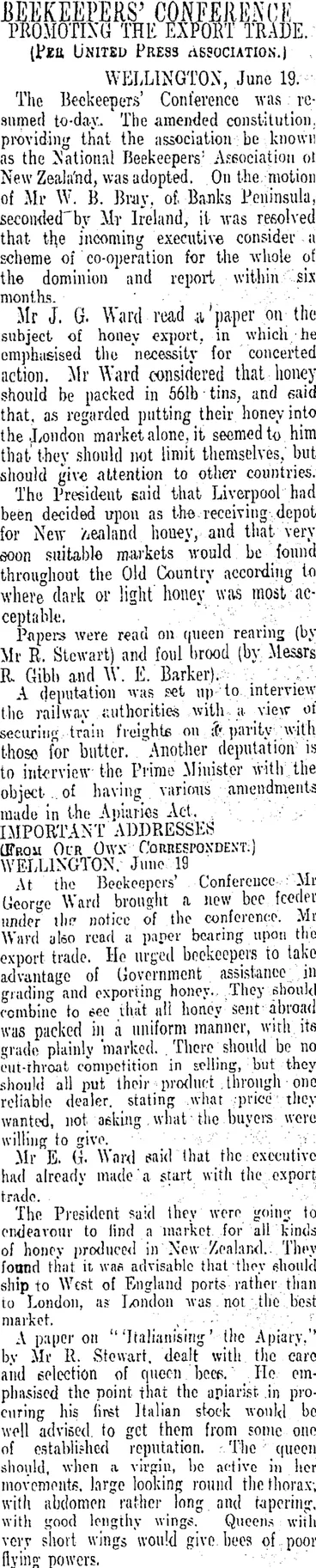 Image: BEEKEEPERS' CONFERENCE. (Otago Daily Times 20-6-1913)