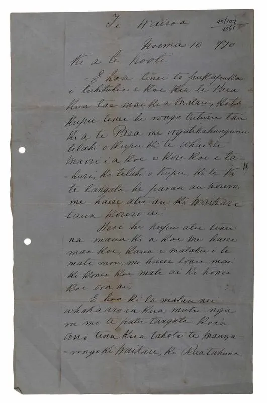 Letter, Tamihana Huata