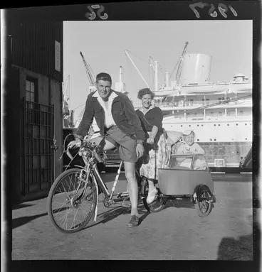 Image: Martin and his family ready to leave the harbour on a Tandem and sidecar
