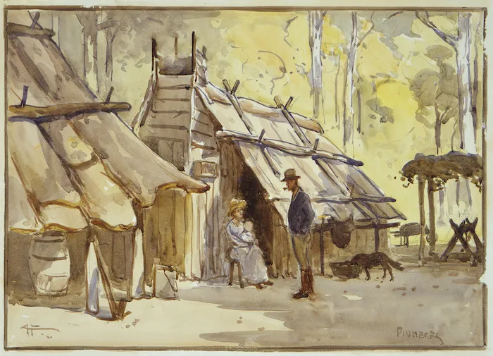 Hodgkins, Frances Mary 1869-1947. Attributed works. :Pioneers / F. H.[?] [189-?]