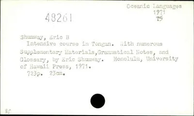 Intensive course in Tongan with numerous Supplementary Materials, Grammatical Notes, and Glossary