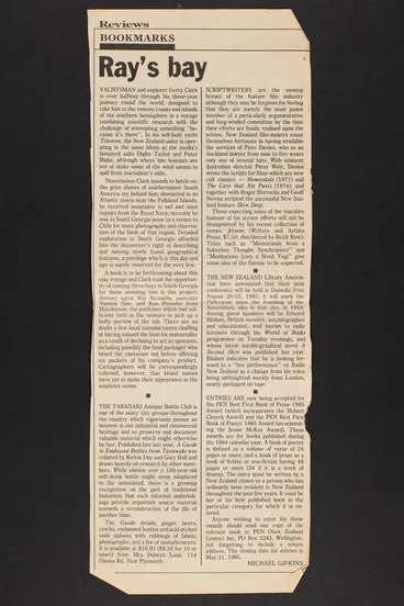 Image: Newsclipping: "Bookmarks, Ray's Bay" The New Zealand Listener