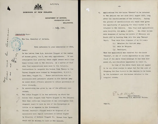 Demobilisation - Horses - Disposal of abroad in World War I