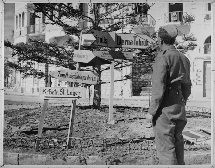 Sign posts in Benghazi, Libya, during World War II
