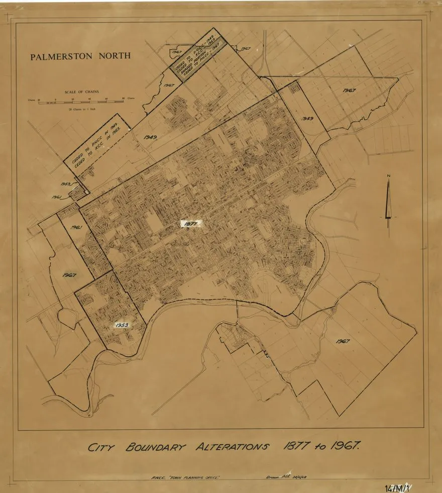 Palmerston North City Boundary alterations 1877 to 1967