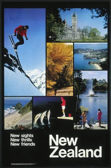 Image: New Zealand Tourist and Publicity Department :New Zealand; new sights, new thrills, new friends. Produced by New Zealand Tourist and Publicity Department. A.R. Shearer, Government printer, Wellington, New Zealand. H.O. 119. 1973.