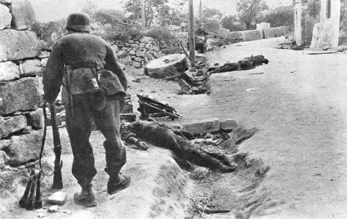 Street scene in Galatas, Crete, Greece, during World War 2