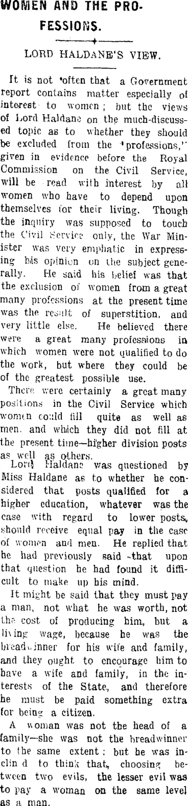 Image: WOMEN AND THE PROFESSIONS. (Tuapeka Times 28-6-1913)
