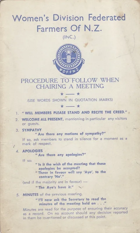 Meeting Procedure Guidebook, Mataura branch, Women's Division of Federated Farmers