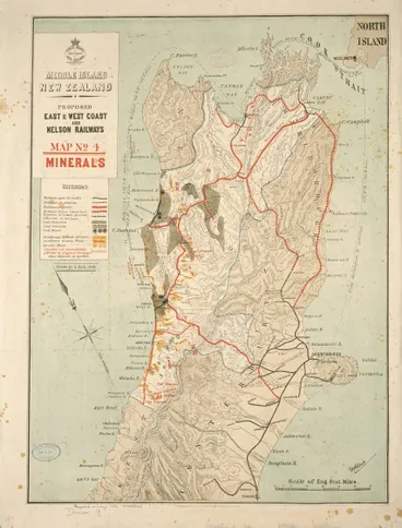 Middle Island New Zealand proposed east and west coast and Nelson railways, Map no. 4, Minerals Image: Middle Island New Zealand proposed east and west coast and Nelson railways, Map no. 4, Minerals