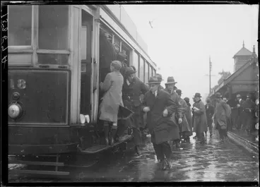 Image: People boarding tram, Wellington