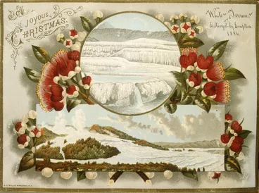 Image: Willis, Archibald Duddington (Firm) :White Terraces destroyed by eruption 1886. A joyous Christmas. Wanganui ; A.D. Willis, [ca. 1886].
