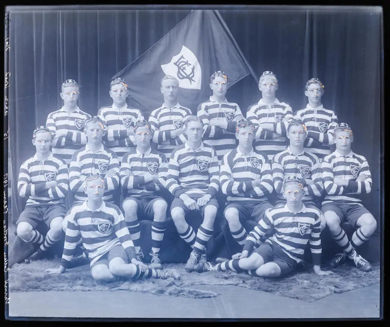 Glass Plate Negative: Christ's College, First Fifteen Rugby Team, 1917