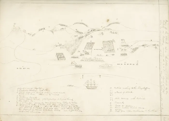 View of the attack upon the settlement of Russell by the natives on Tuesday morning at 1/4 to 5