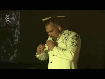 Image: Ariana Tikao, James Webster, Alistair Fraser, and Horomona Horo perform 'Raupatu' | Scrolls 2017