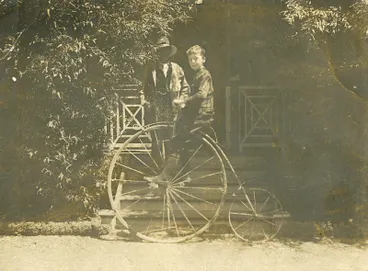 Image: Algernon Maclean on a pennyfarthing bicycle