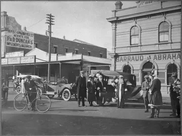 Image: Father Christmases preparing to distribute presents to children on Christmas Day, Rangitikei Street