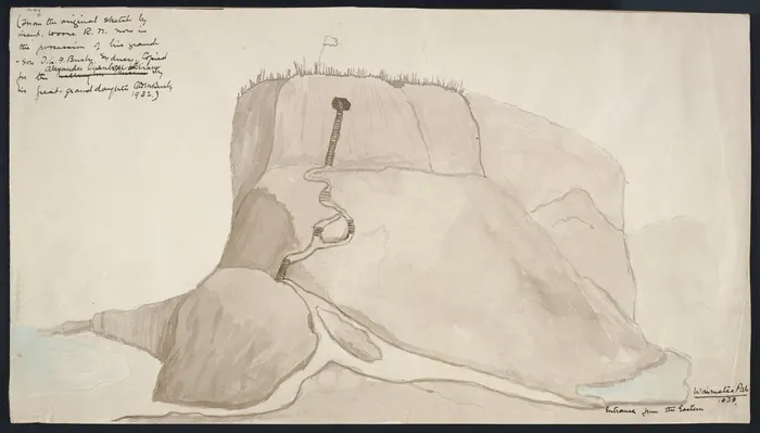 Woore, Thomas, 1804-1878: Entrance from the eastern Waimatea [sic] pah, 1833 [i.e. 1834] Copied 1932