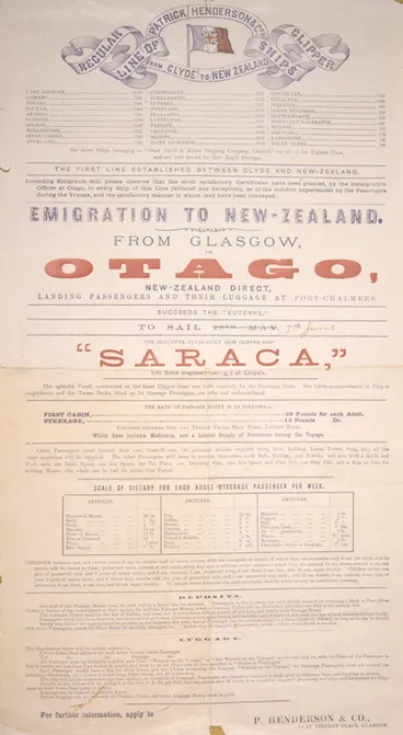 Image: Patrick Henderson & Co. :Emigration to New Zealand from Glasgow. The beautiful Clyde-built iron clipper ship "Saraca" / P Henderson & Co. [1884].