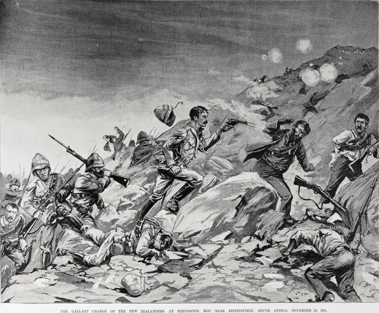 The Gallant charge of the New Zealanders at Rhenoster Kop, Near Rietfontein, South Africa