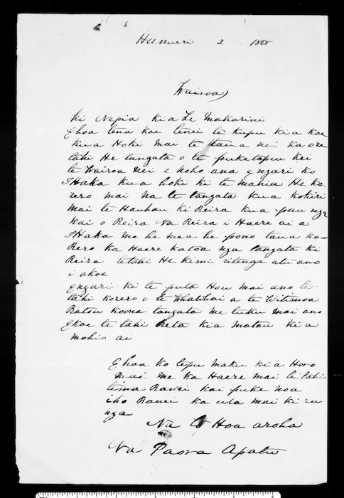 Letter from Paora Apatu to McLean