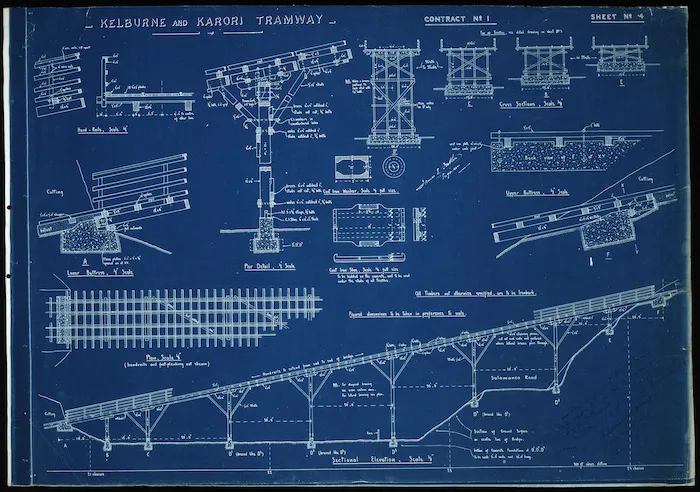 Fulton, James Edward, 1854-1928 :[Plan of] Kelburne & Karori Tramway. 13th November 1899. Contract no. 1, sheet no. 4.