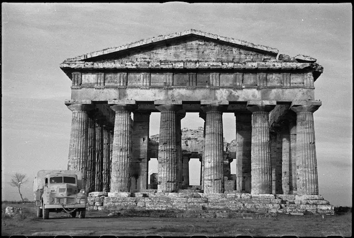 One of the temples at Paestum, Italy, visited by New Zealand troops on leave during World War II - Photograph taken by George Kaye