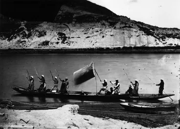 Image: Sir William Fox and Sir Walter Buller proceeding up the Wanganui River to arrange for peace during the New Zealand Wars