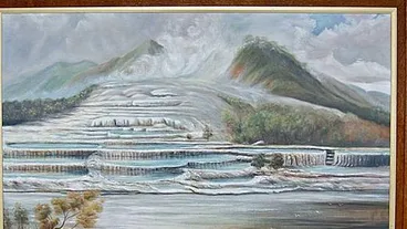 Image: The pink and white terraces before the Eruption of mount Tarawera