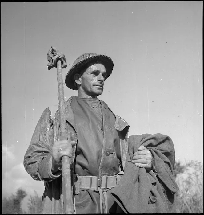 NZ Engineer coming out of the line after minesweeping, Italy, World War II - Photograph taken by George Kaye